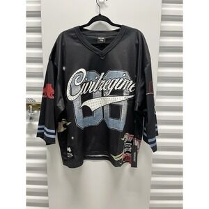 NWT Civil Regime Our Team Football Jersey Black Boxy Cropped Crystal Large